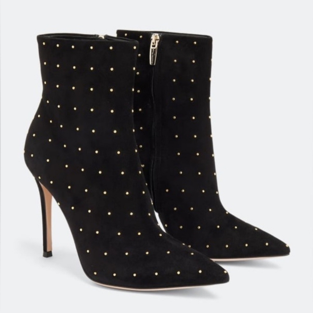 Gianvito Rossi  Black Suede Studded Ankle Boots Size 10